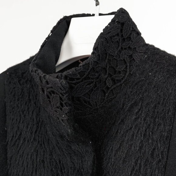 Versus Versace Black Fuzzy Wool Lace-Trim Coat - Picture 4 of 11
